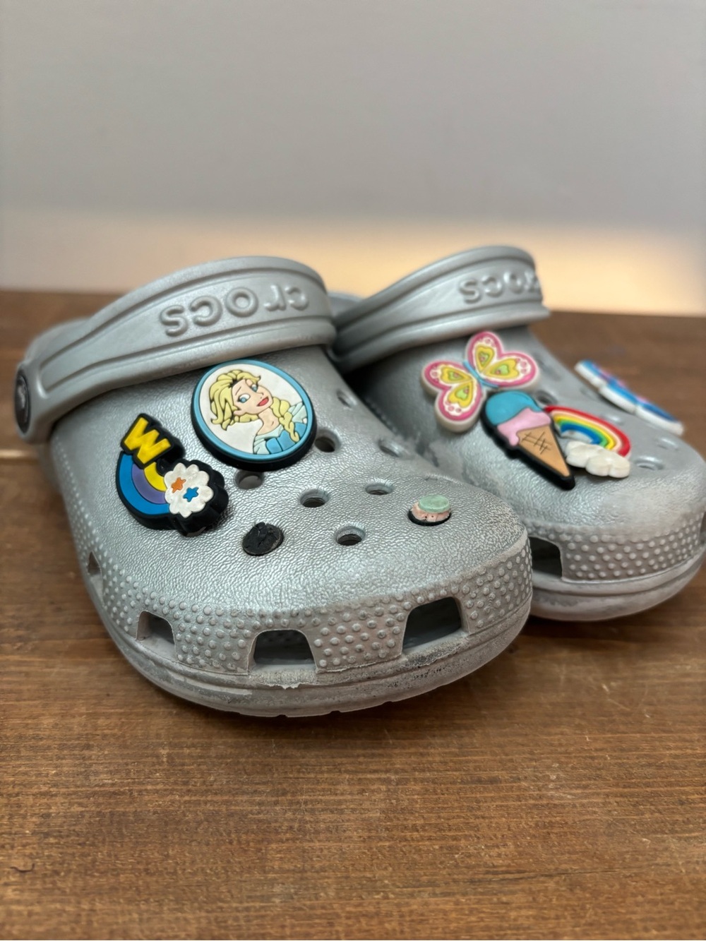 Kids Classic Crocs Clog Silver Sparkle Girls Size 10